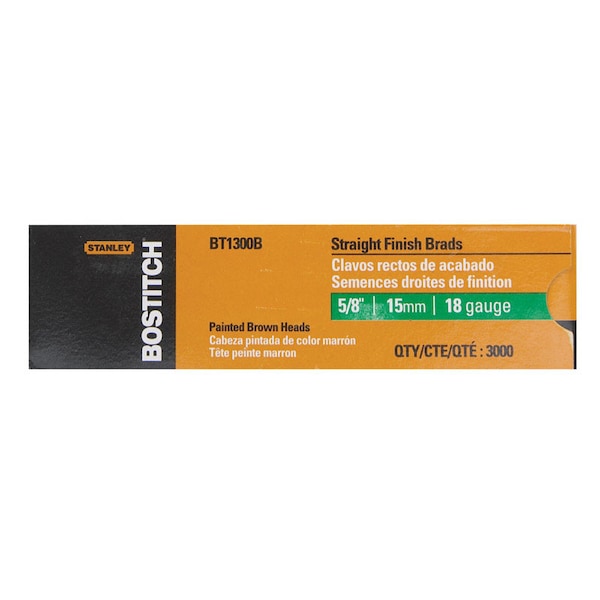 Bostitch Collated Brad Nail, 5/8 in L, 18 ga, Coated, Brad Head, Straight BT1300B - main